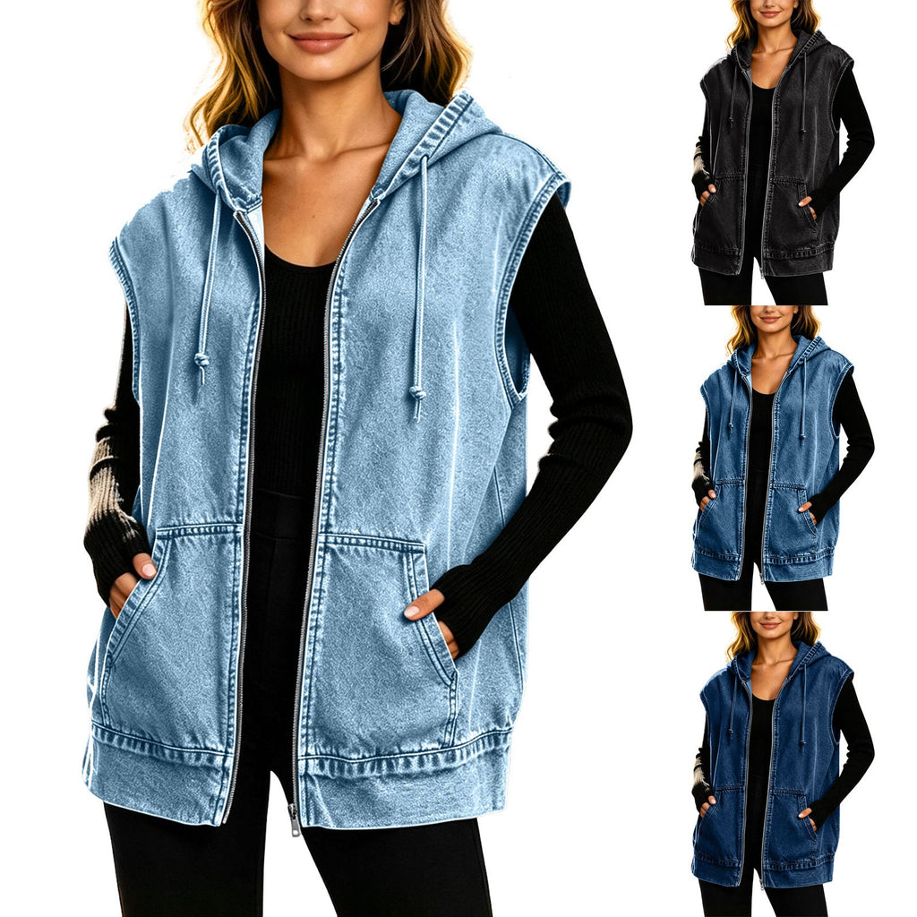 Womens Loose-Fit Denim Vest Jacket
