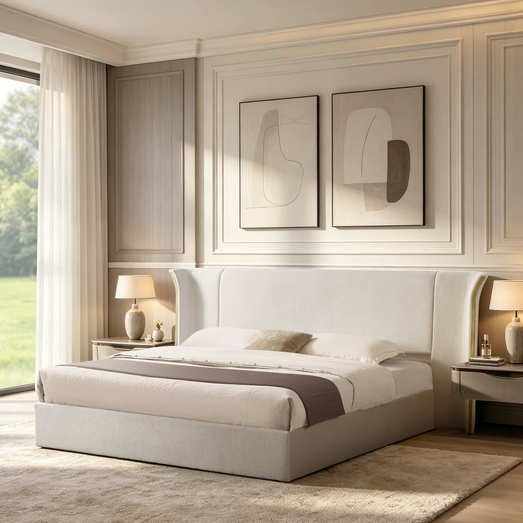 King Size Luxury Wing-Back Upholstered Bed Frame