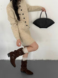 Women 2026 Fall Winter New Arrival, Vintage Button Stand Collar Cardigan Sweater, Loose Casual Knit Midi Skirt 2-Piece Outfit Set