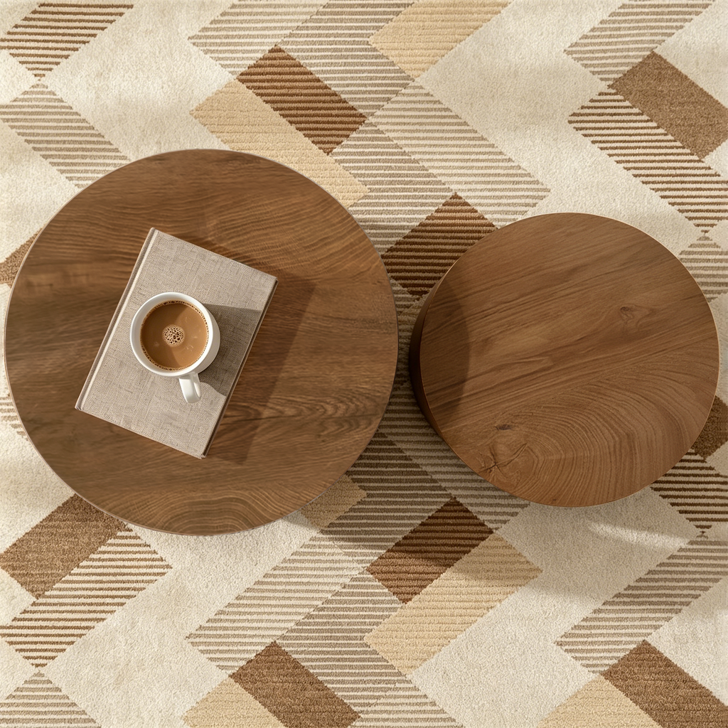 Nesting Coffee Table Set of 2, Modern Round Design
