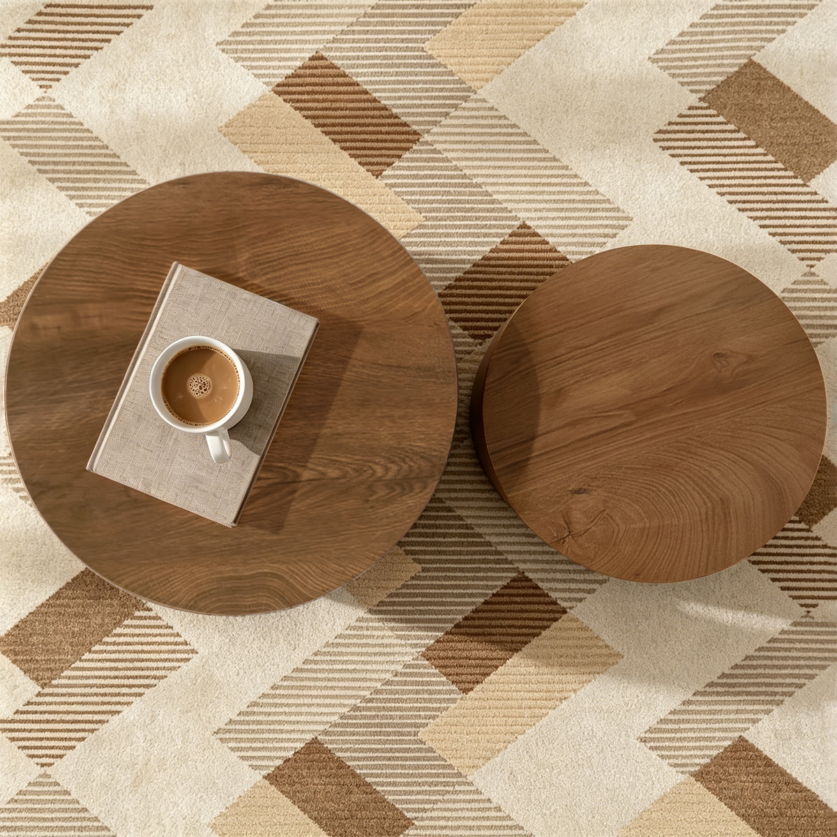 Nesting Coffee Table Set of 2, Modern Round Design