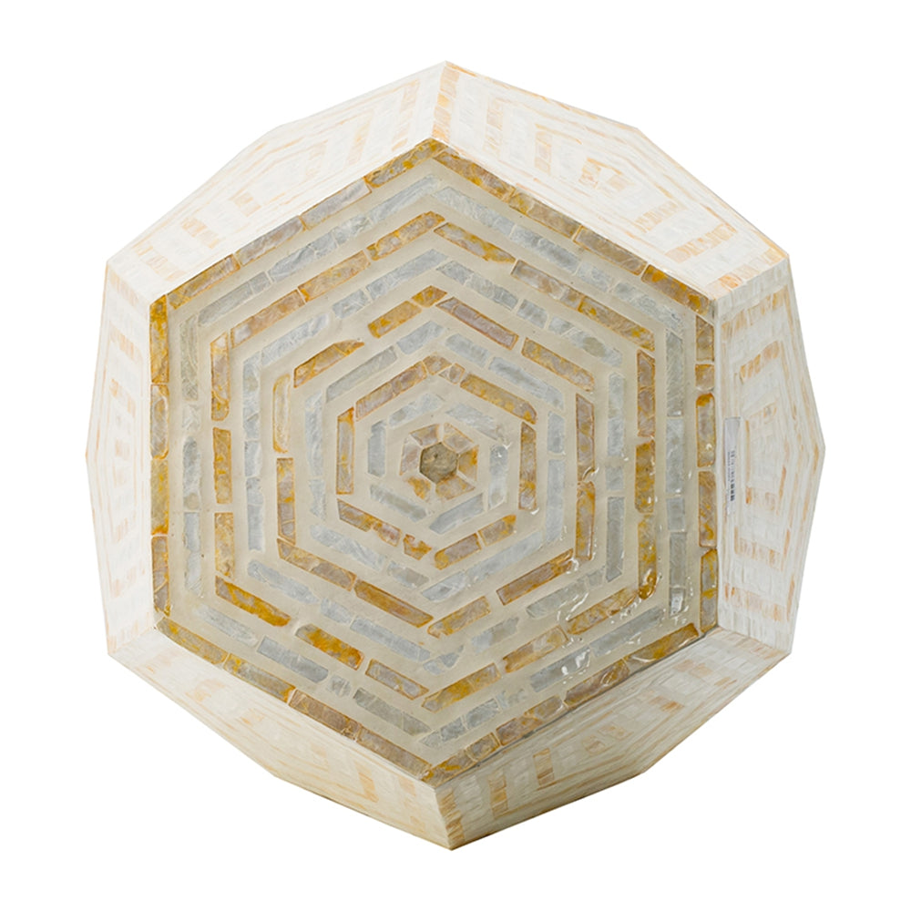 18x18x21" Hexagonal Capes Capiz Stool, Cream/Yellow