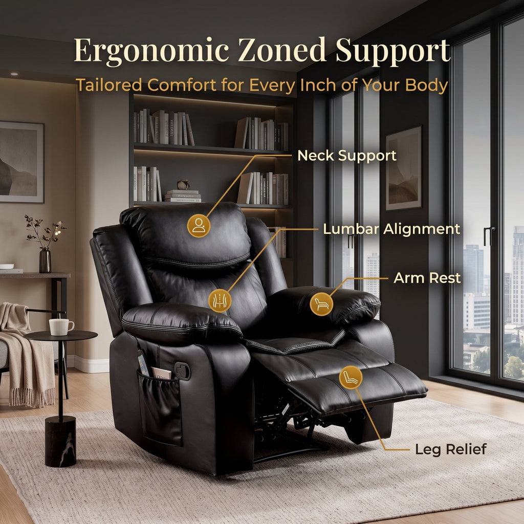 Black Color Air Leather Recliner Chair With Vibration And Heating