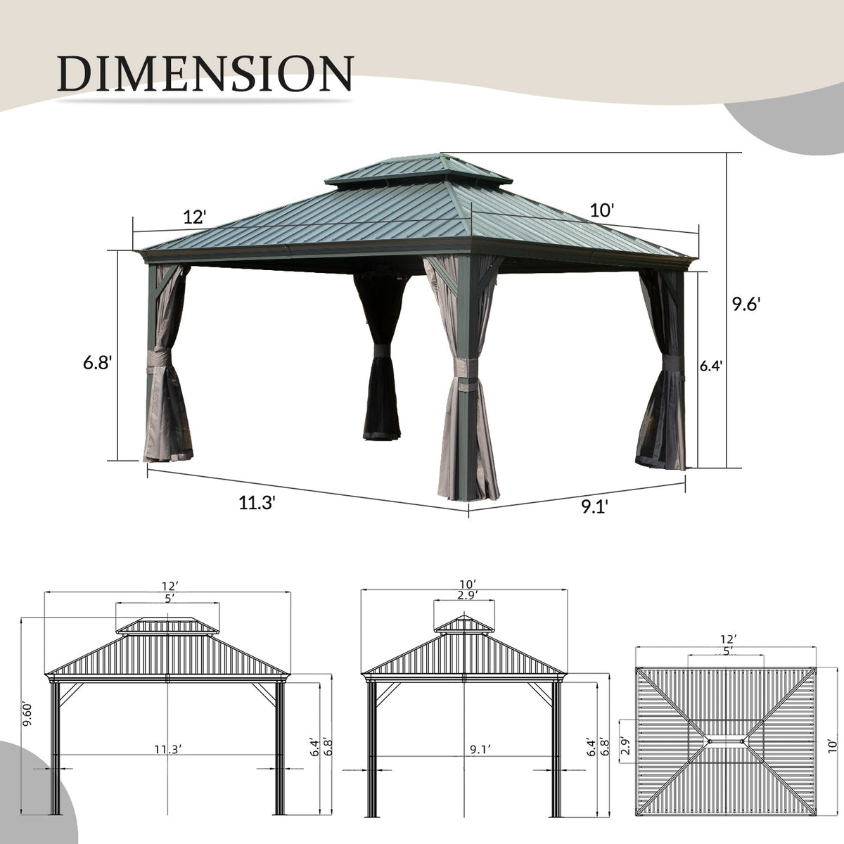 10' x 12' Hardtop Gazebo Outdoor Metal Gazebo