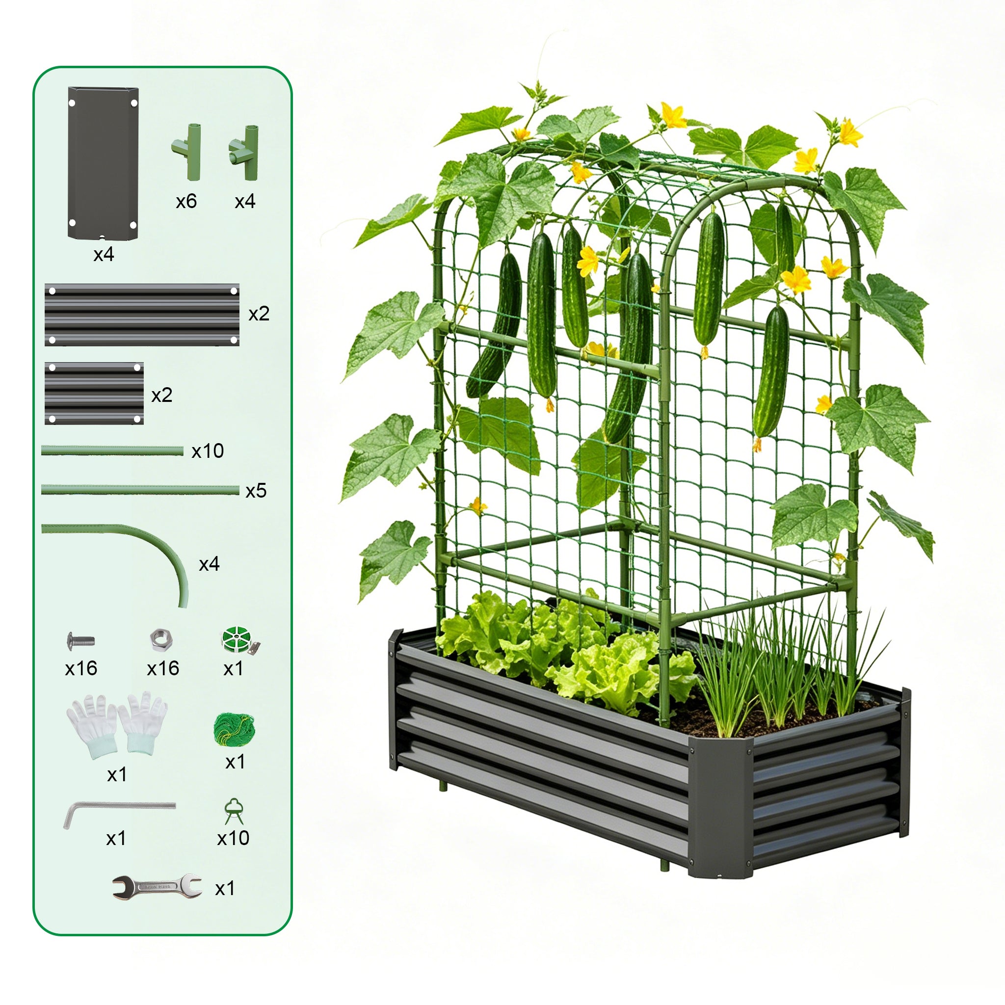 2-in-1 Raised Garden Bed with Trellis