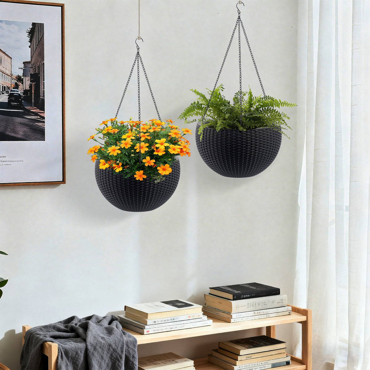 Self-Watering Hanging Rattan-Inspired Planter (Pack of 2)