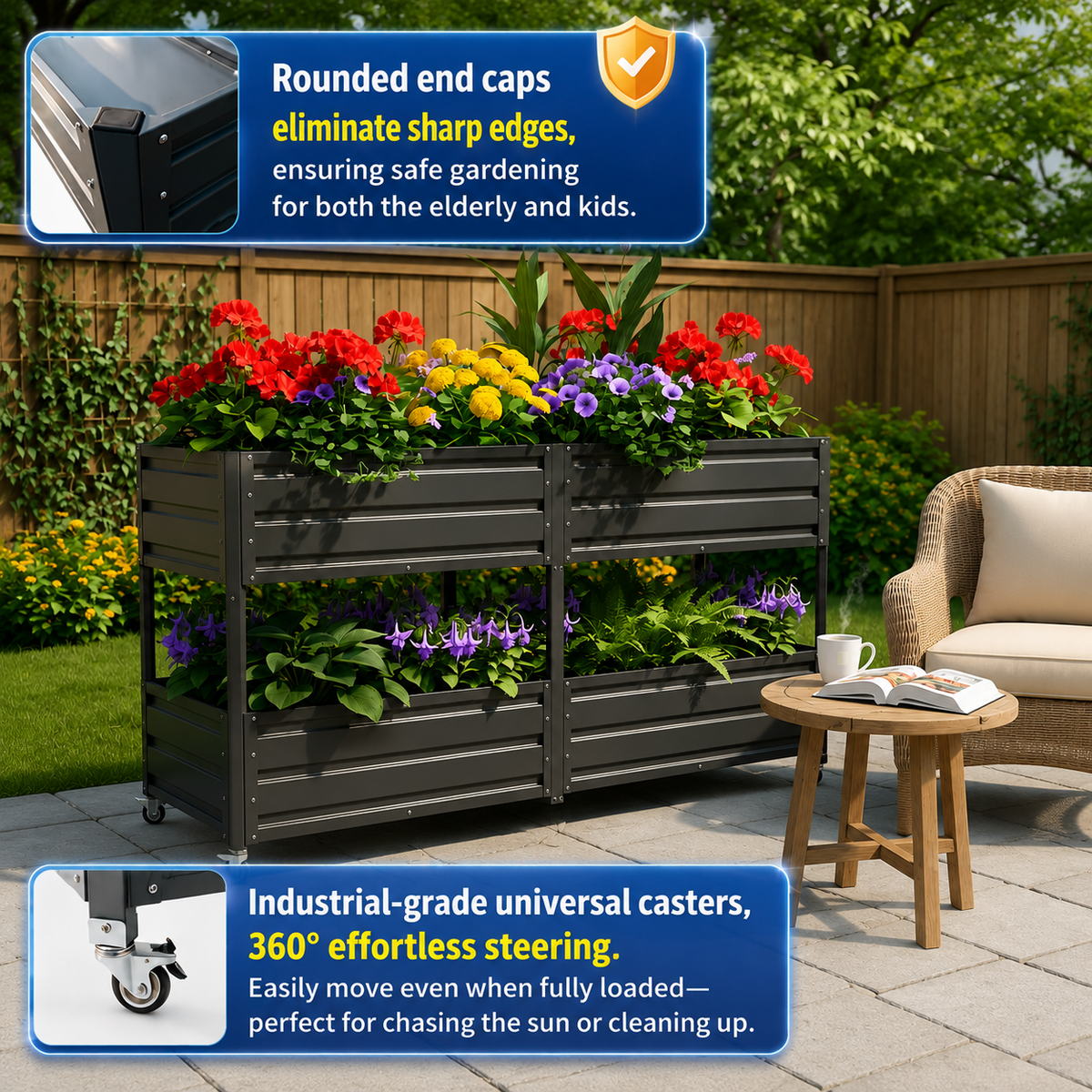 Dual Tier Staggered Elevated Metal Raised Garden Bed