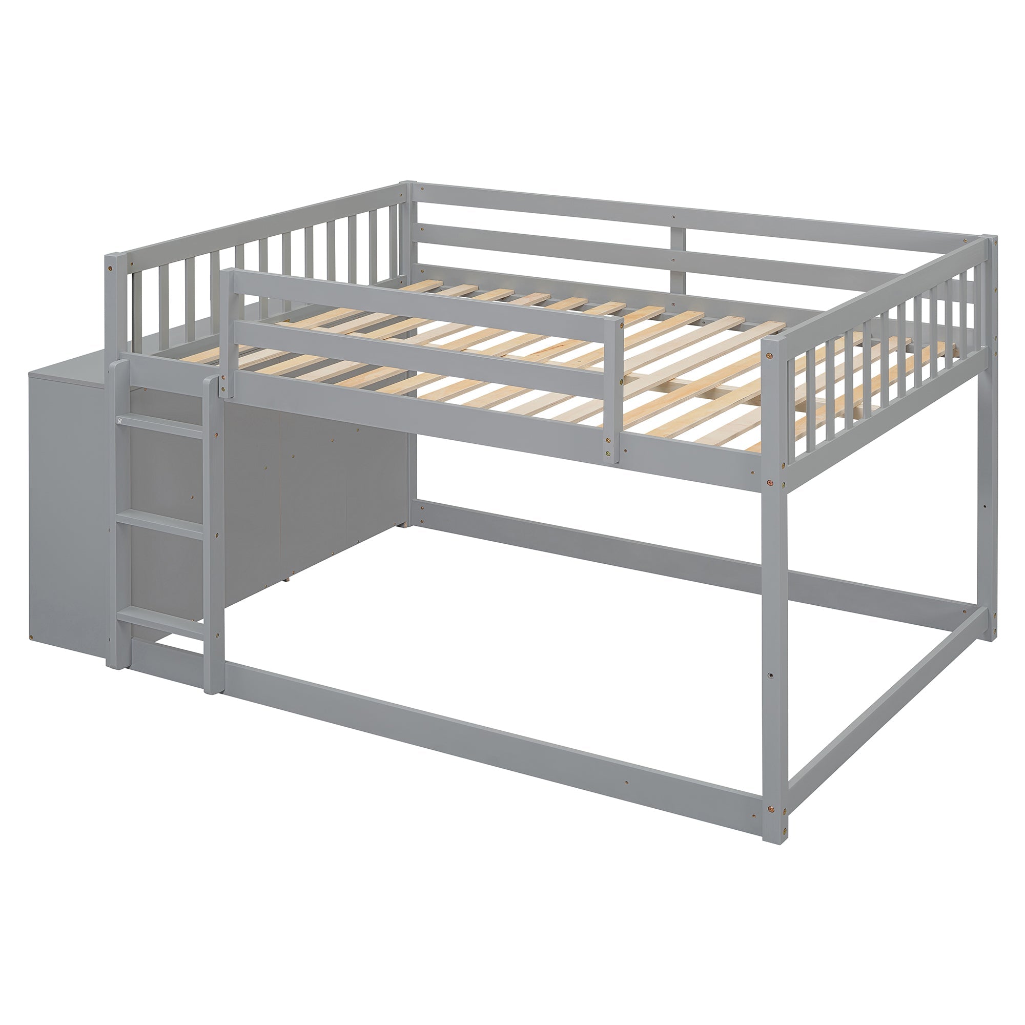 Full Over Full Bunk Bed with 4 Drawers and 3 Shelves - Gray