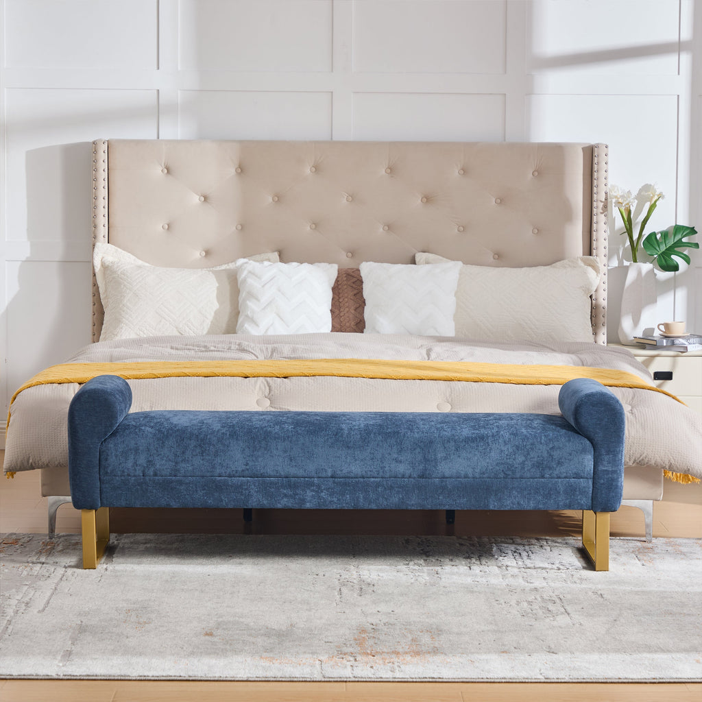 65" Ottoman Bench, Chenille Bench for Bedroom
