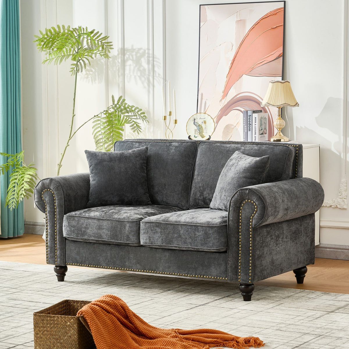 63" Modern 2-Seater Sofa with Rolled Arms