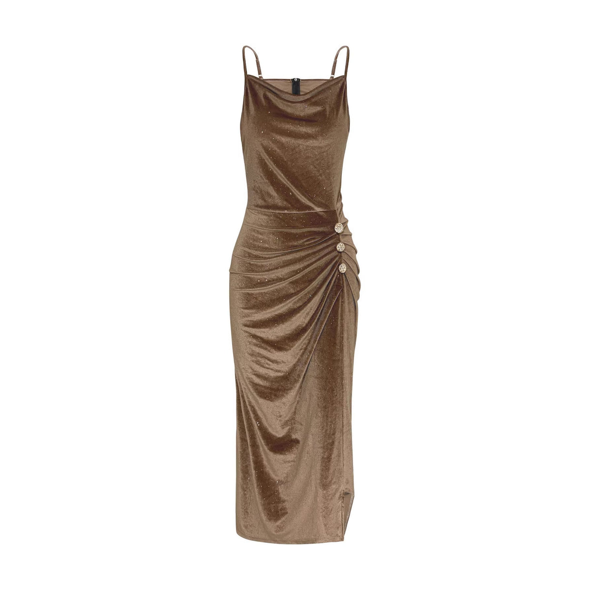 EBay Independent Site European And American Cross-border Foreign Trade Shiny Velvet Bodycon Dress With A Swing Collar, Waist-cinching, Side Slit, And Spaghetti Straps