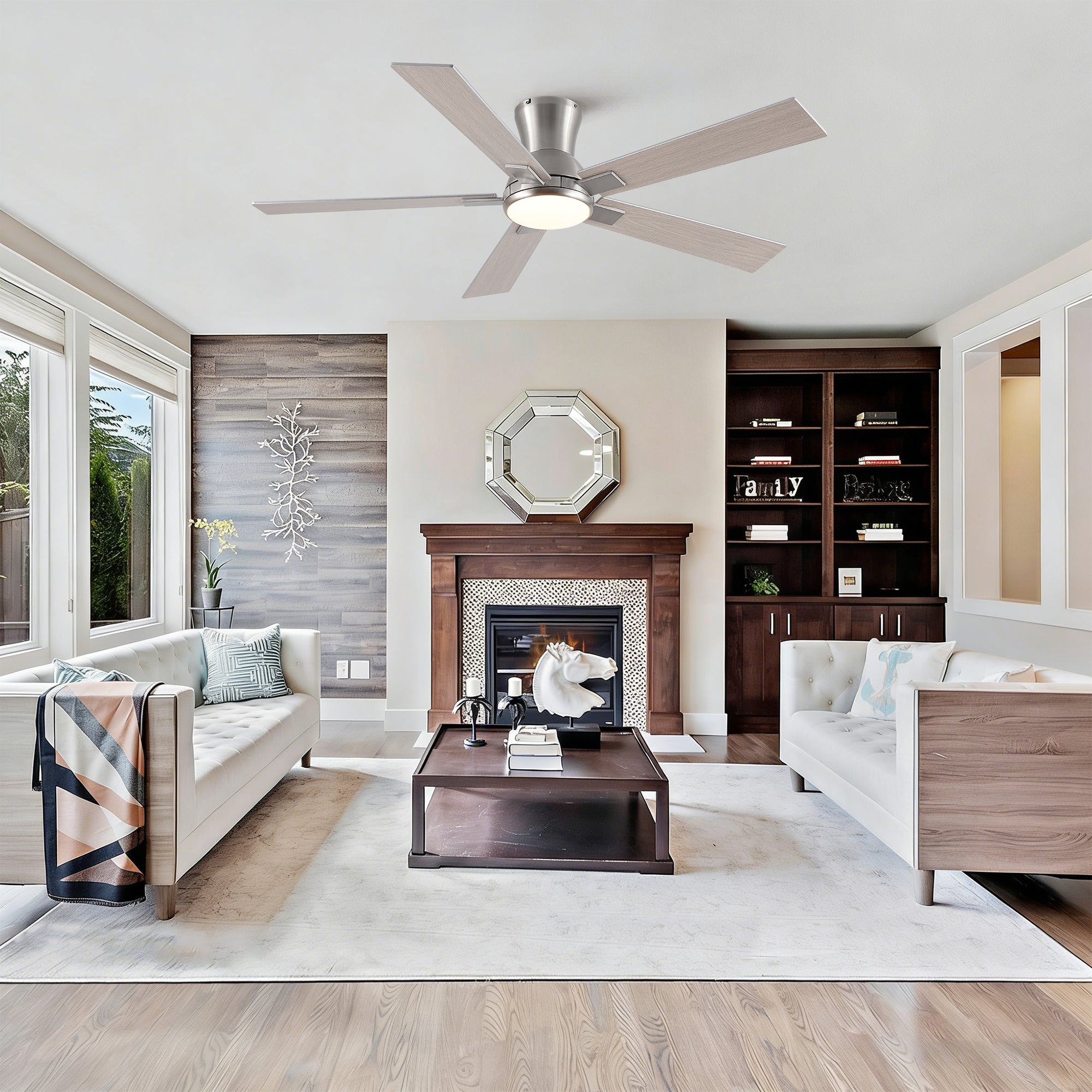52" Modern Brushed Nickel Finish Reversible Quiet Motor Ceiling Fan