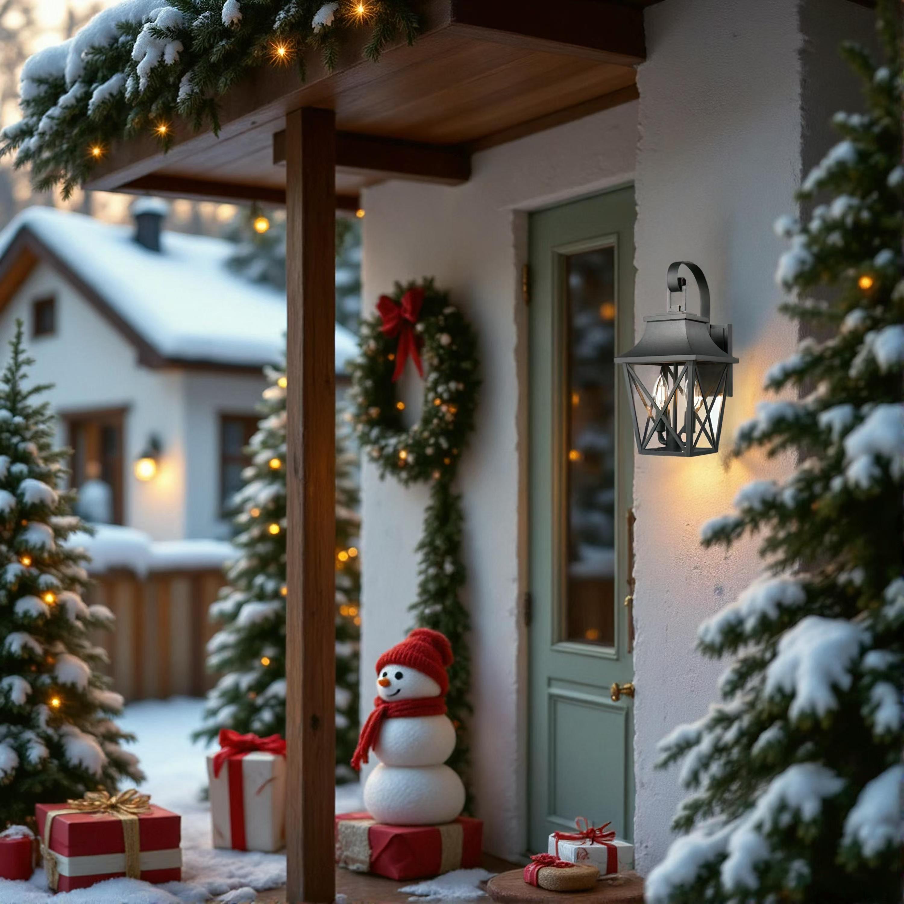 Black Outdoor Wall Lantern 2-Light Set