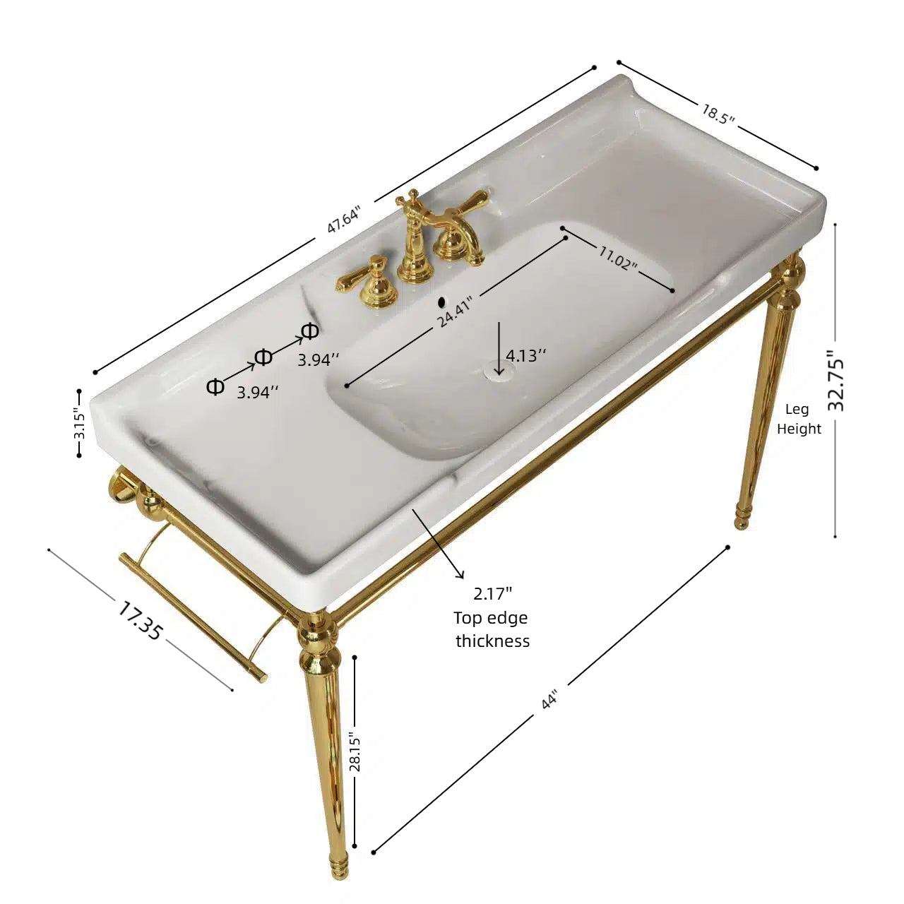 VICI 48" Bathroom Console Sink, Wall-Mounted