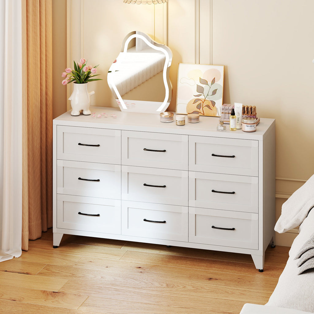9 Drawer Dresser for Bedroom, Metal Profile Chest of Drawers