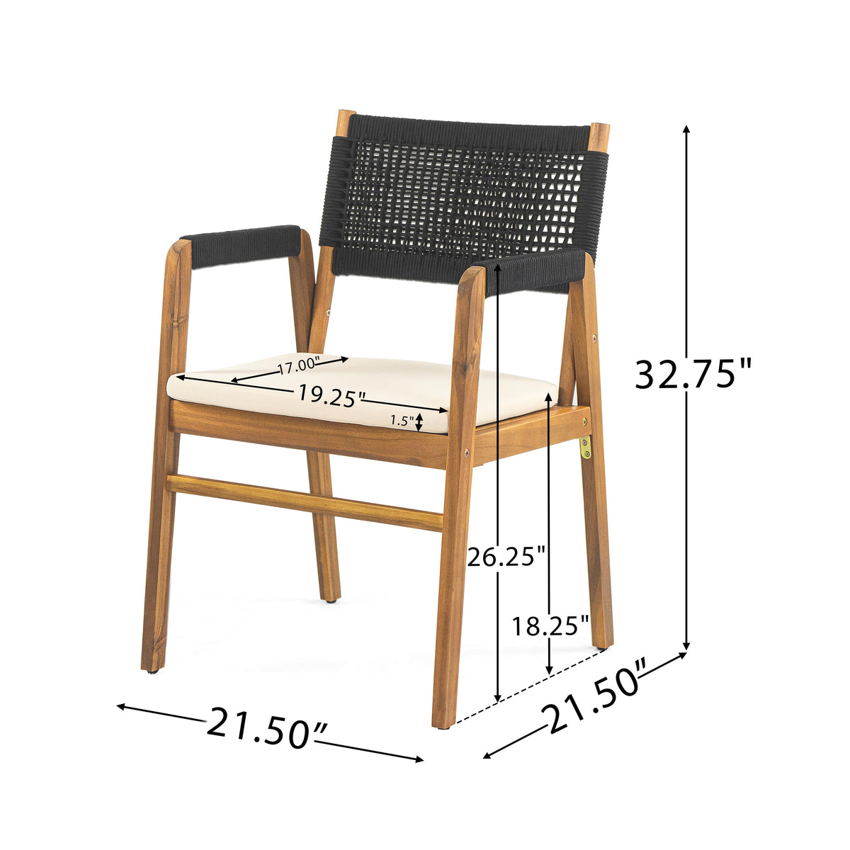 Outdoor Acacia Wood Dining Armchair with Cushion