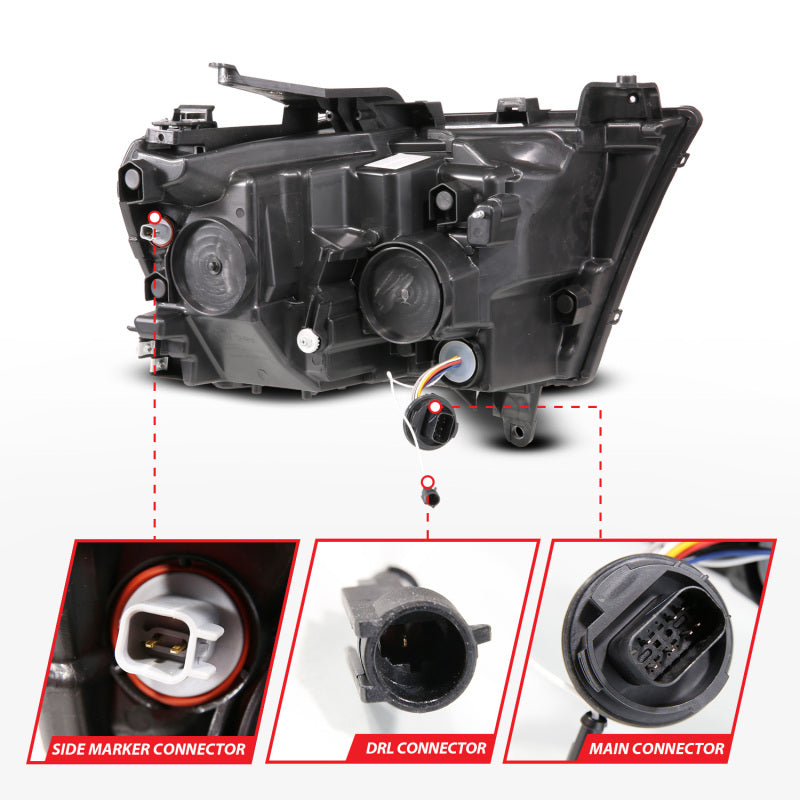ANZO 19-24 RAM 1500 (New Body/OE Halogen) Full LED Proj Headlights DRL/SeqSig Black - Pass. Side 111628A-R