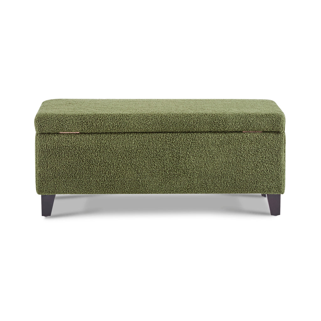 Storage Ottoman with Flip-Top Lid, Easy Assembly, Boucle Fabric & Rubber Wood Legs, Retro