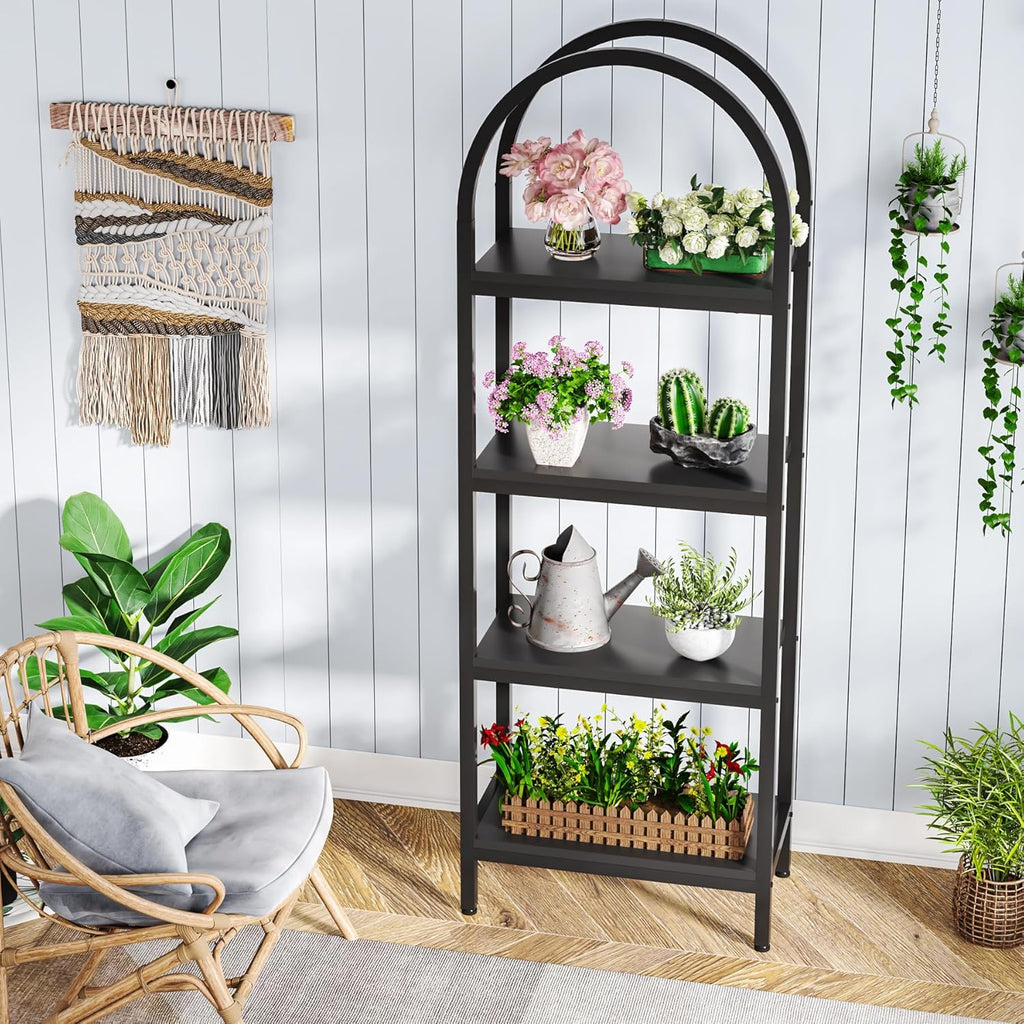 70.86" Tall 4-Tier Black Industrial Bookshelf