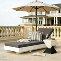 White Acacia Solid Wood Outdoor Chaise Lounge with Dark Cushion