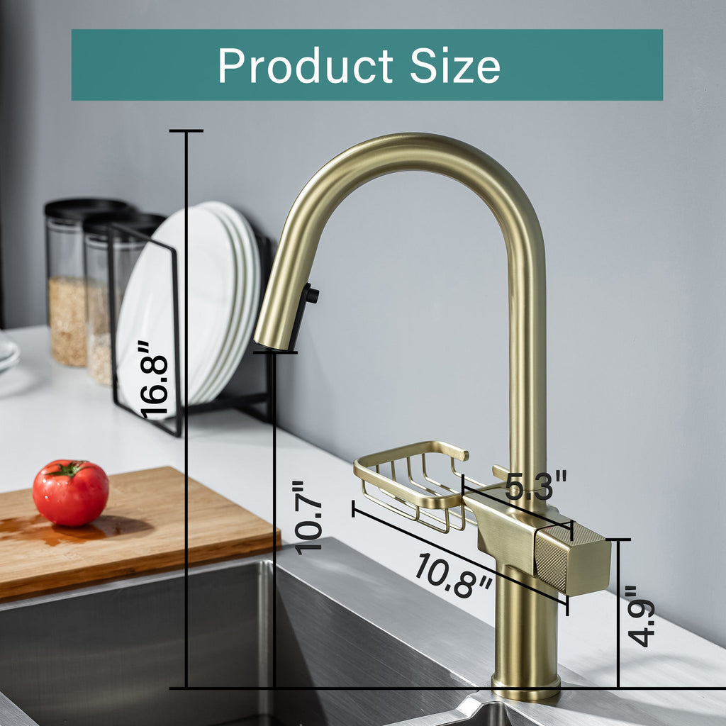 High Arc Pull-Down Kitchen Faucet - Brushed Gold