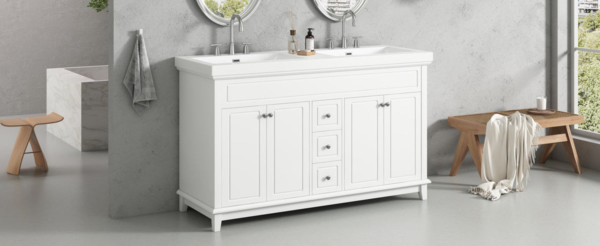 60" Bathroom Vanity with Resin Double Sinks
