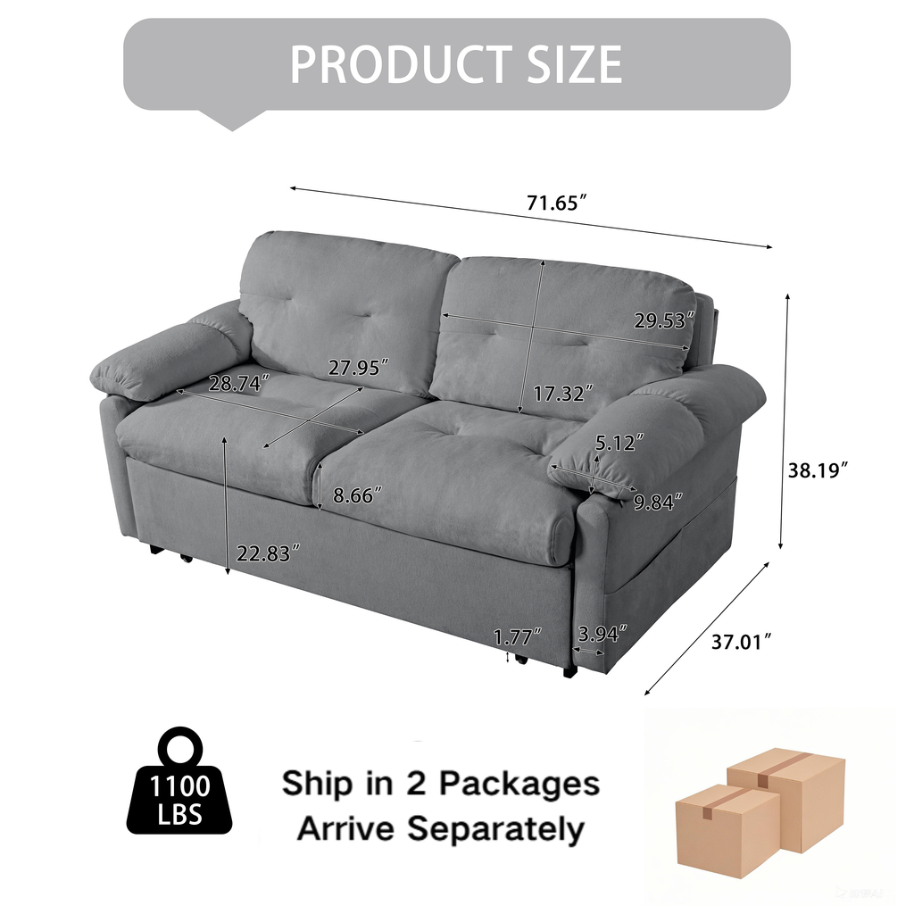 Convertible Pull-Out Queen Sleeper Sofa, 3-in-1 Design