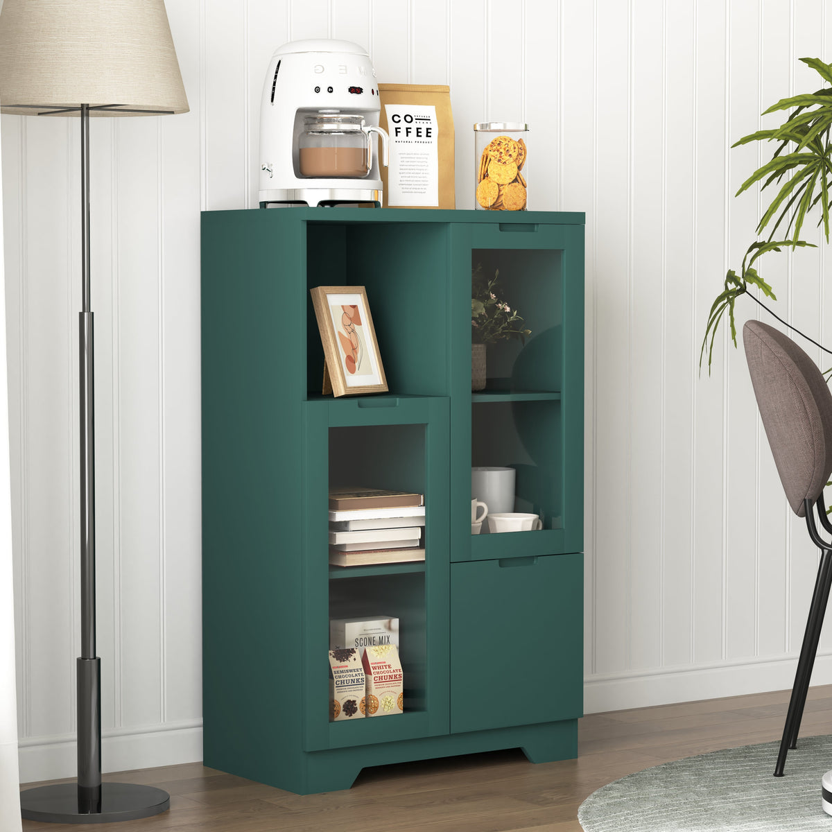 MDF Painted Cabinet with Glass Doors and Drawer