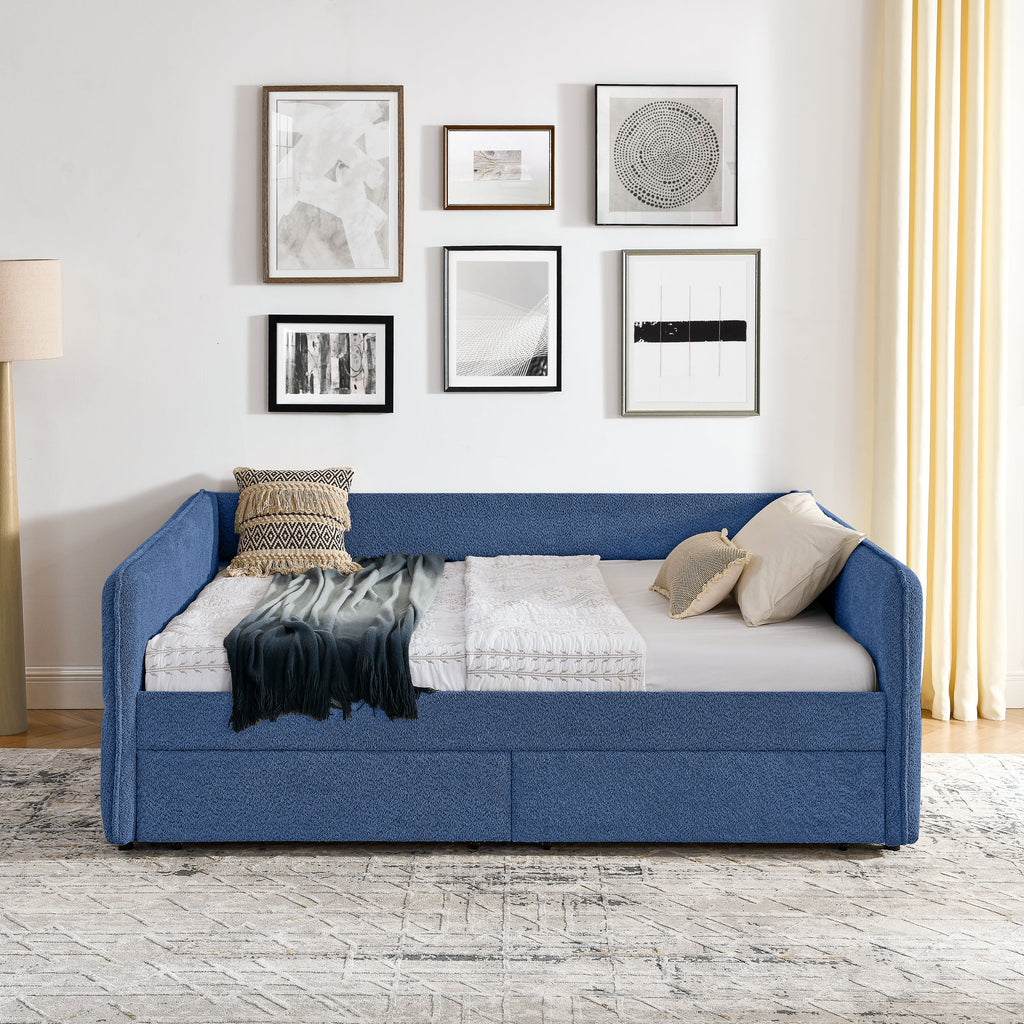 Queen Size Daybed with Two Drawers - Upholstered Tufted Sofa Bed