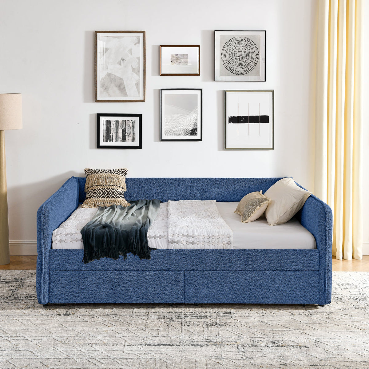 Queen Size Daybed with Two Drawers - Upholstered Tufted Sofa Bed