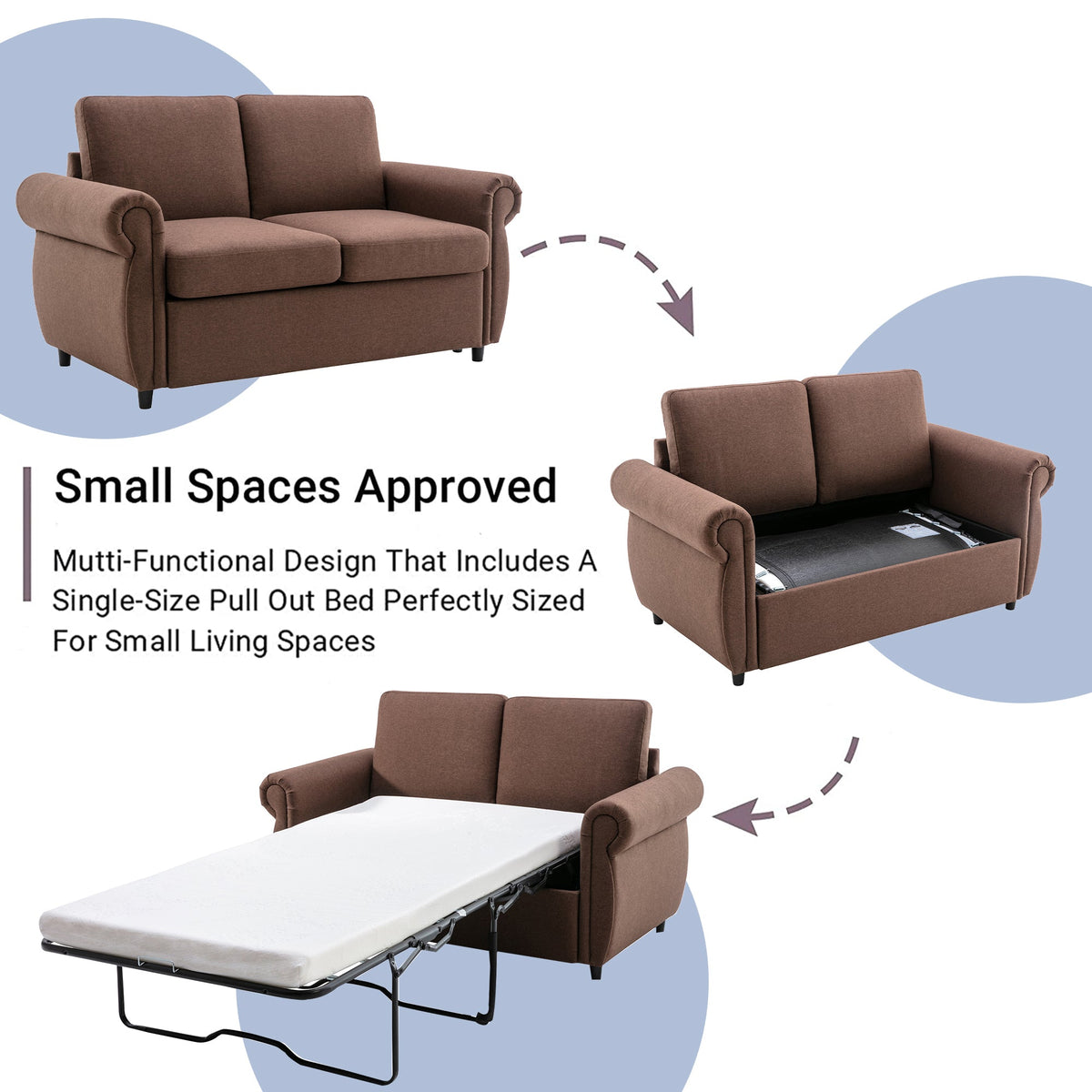 57.9" Orisfur Pull Out Sofa Bed Loveseat