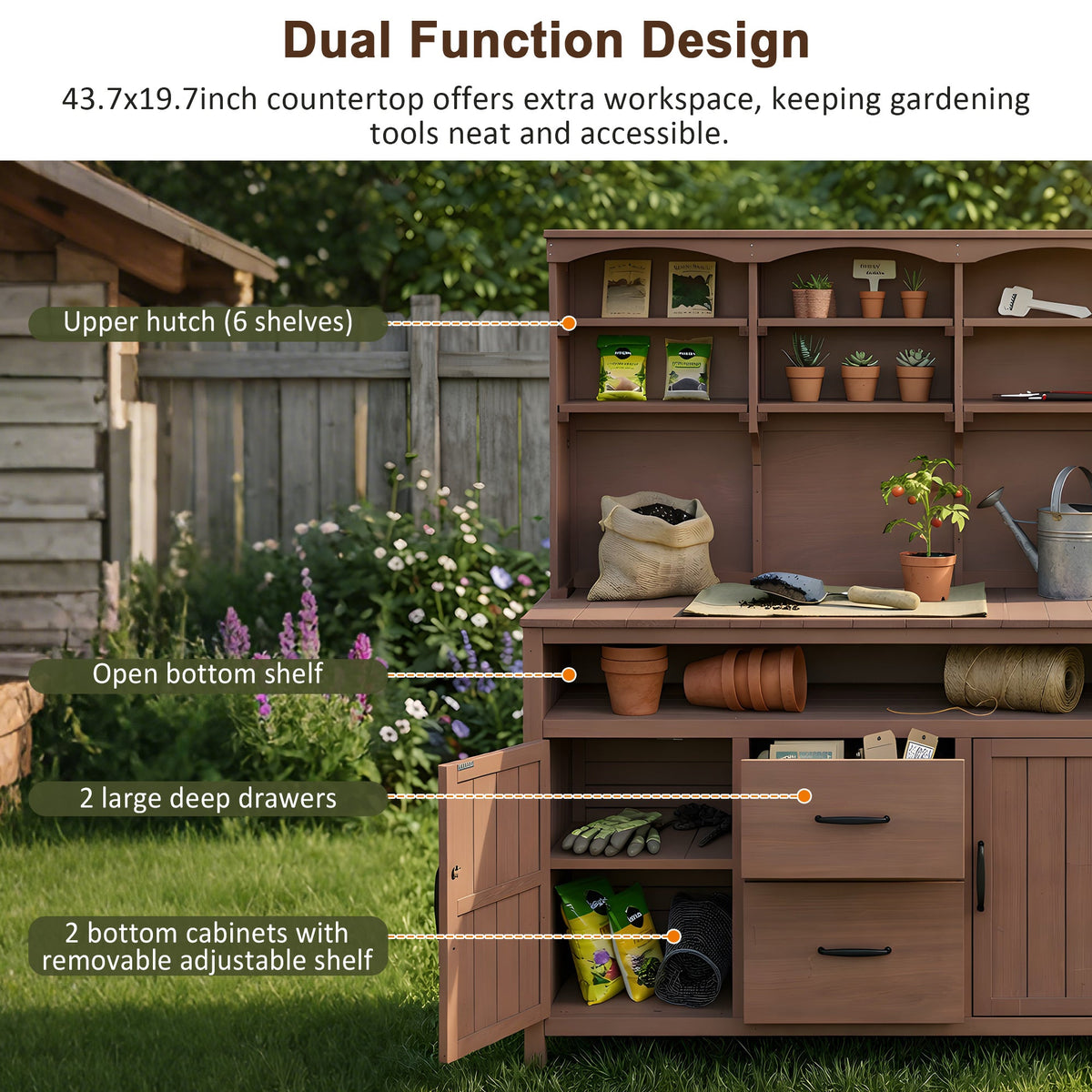 TOPMAX Large Fir Wood Potting Bench