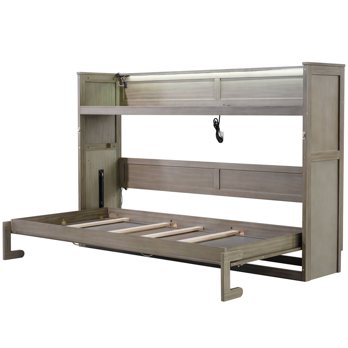 Twin XL Size Murphy Bed with Desk, LED Light and USB Charging Station