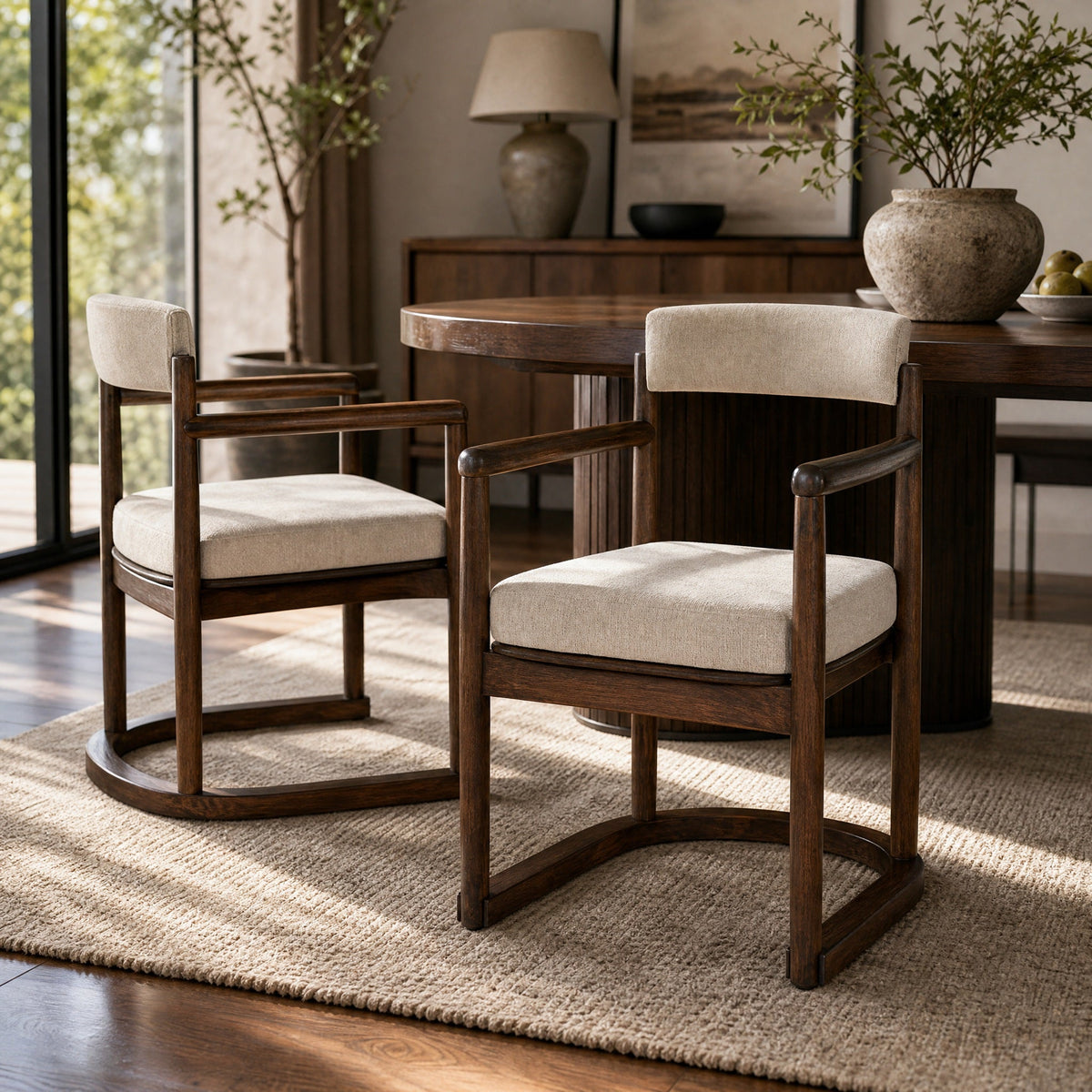 2 Pack Rubberwood Dining Arm Chairs