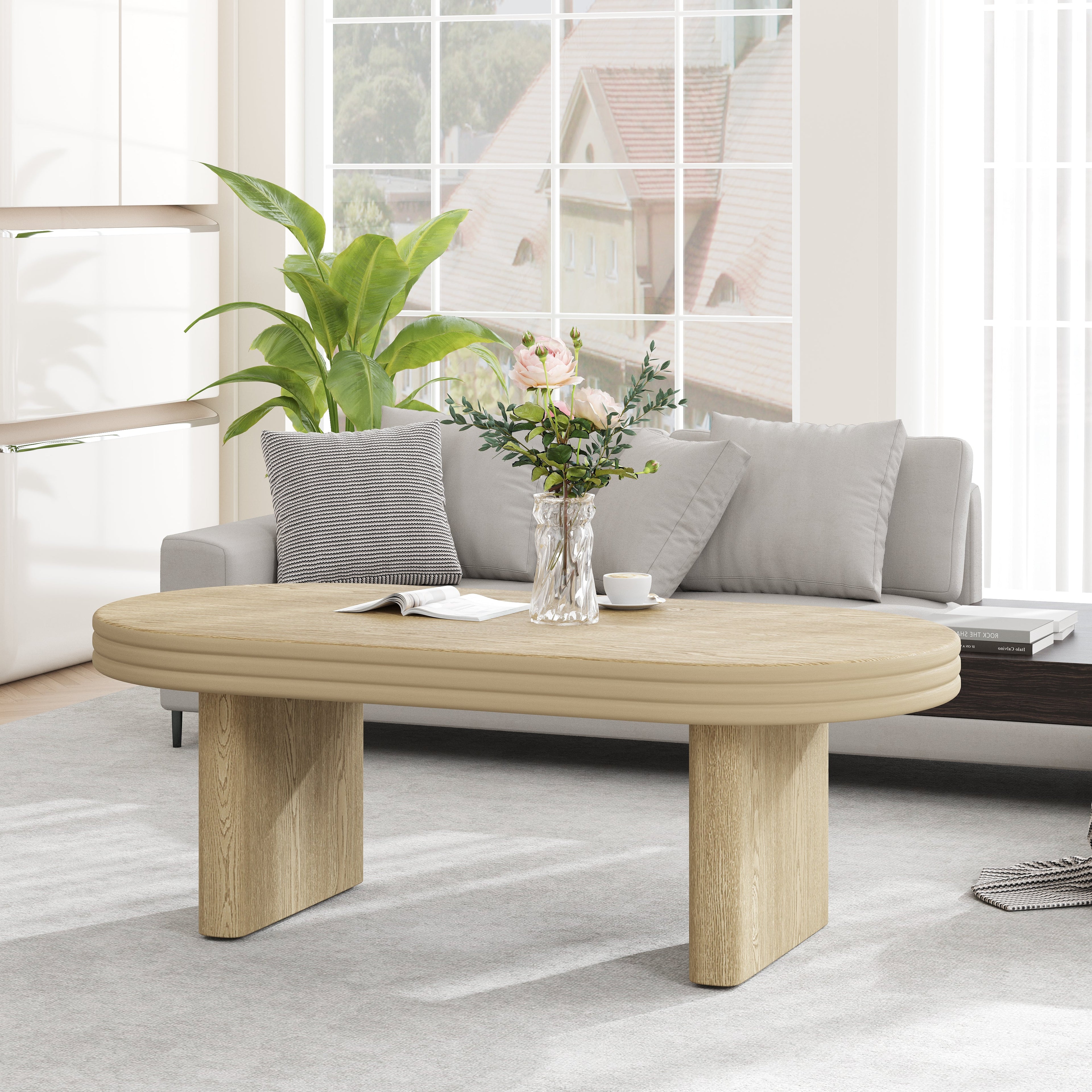 Mid Century Modern Oval Fluted Coffee Table
