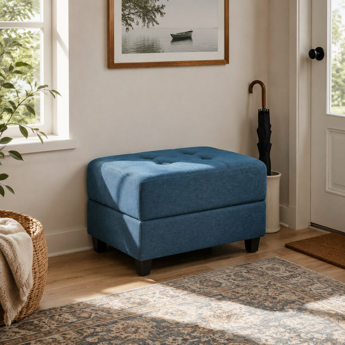 Navy Blue Tufted Ottoman