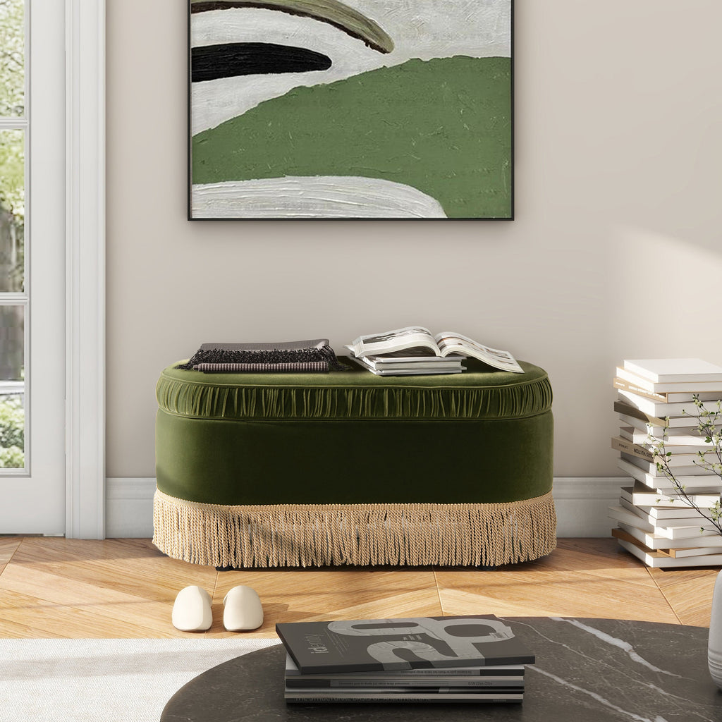 Serena 38" Oval Storage Bench Ottoman, Olive