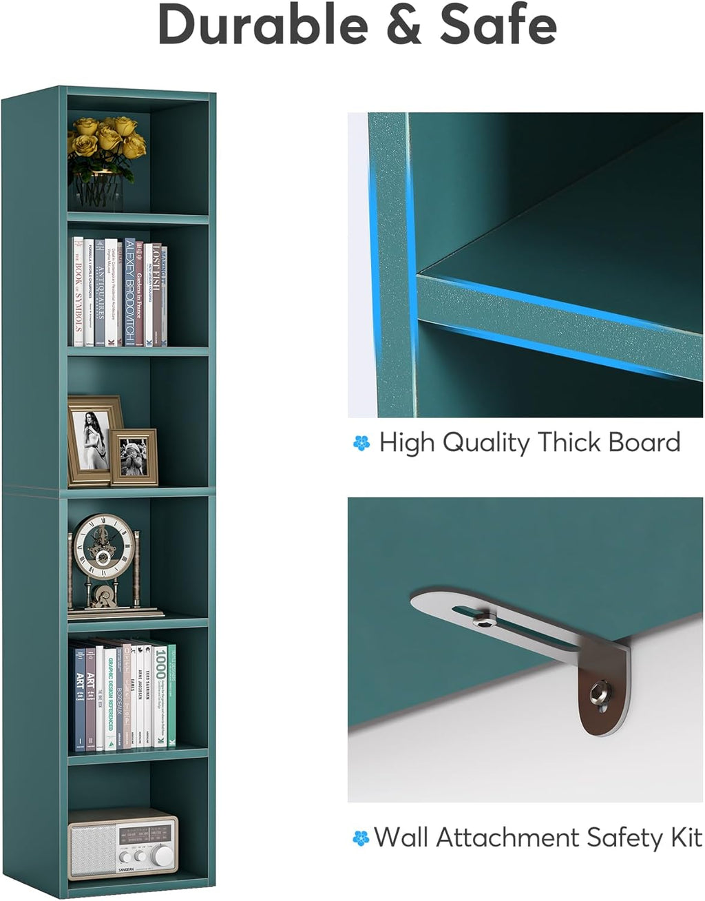 70.9" Blue 6-Tier Narrow Corner Cube Bookcase