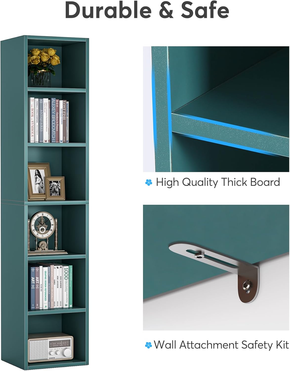 70.9" Blue 6-Tier Narrow Corner Cube Bookcase