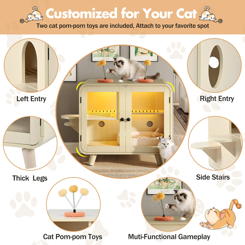 Cat Hidden Litter Box Enclosure with RGB LED Light