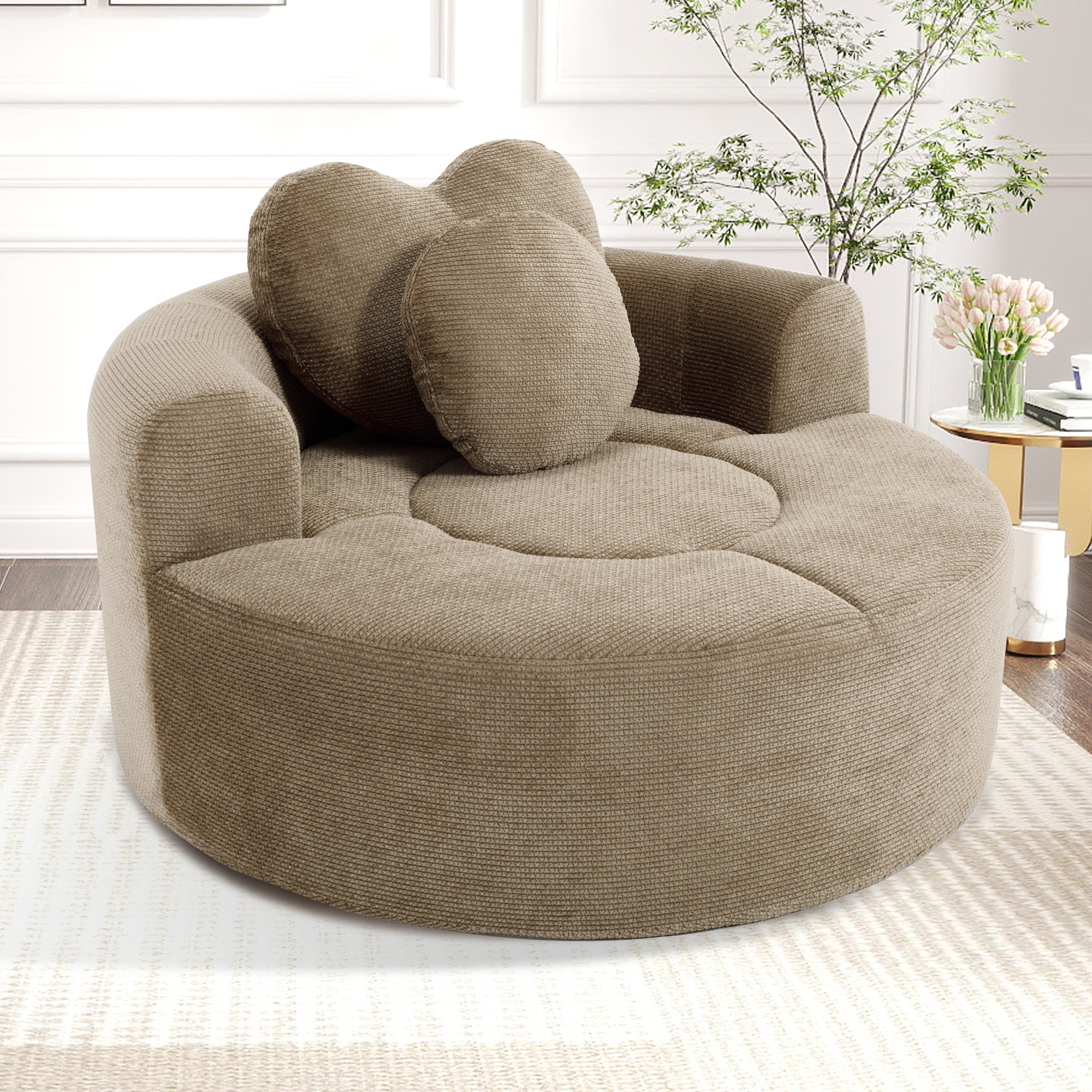 Round Sofa Bed with Memory Foam Sectional Couches for Living Room