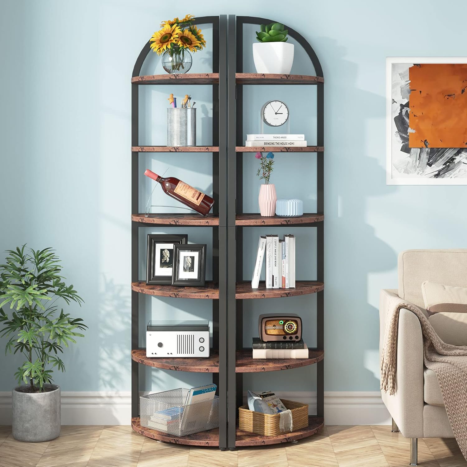 71.65" Tall 6 Tier Rustic Corner Shelf