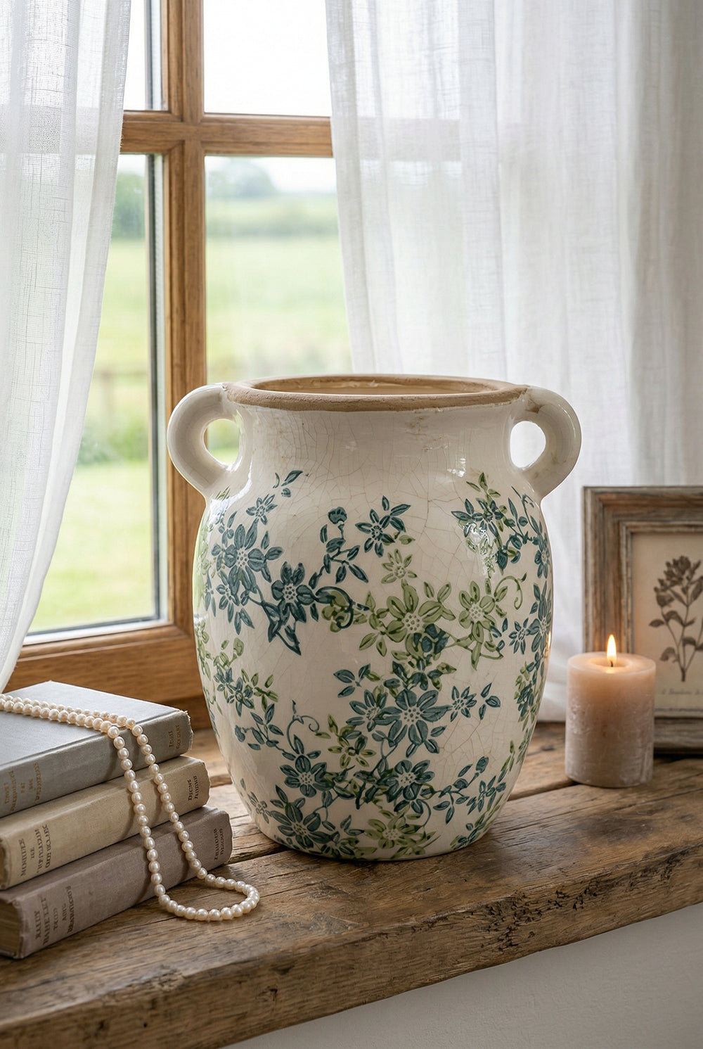 Floral Twin-Handle Vase