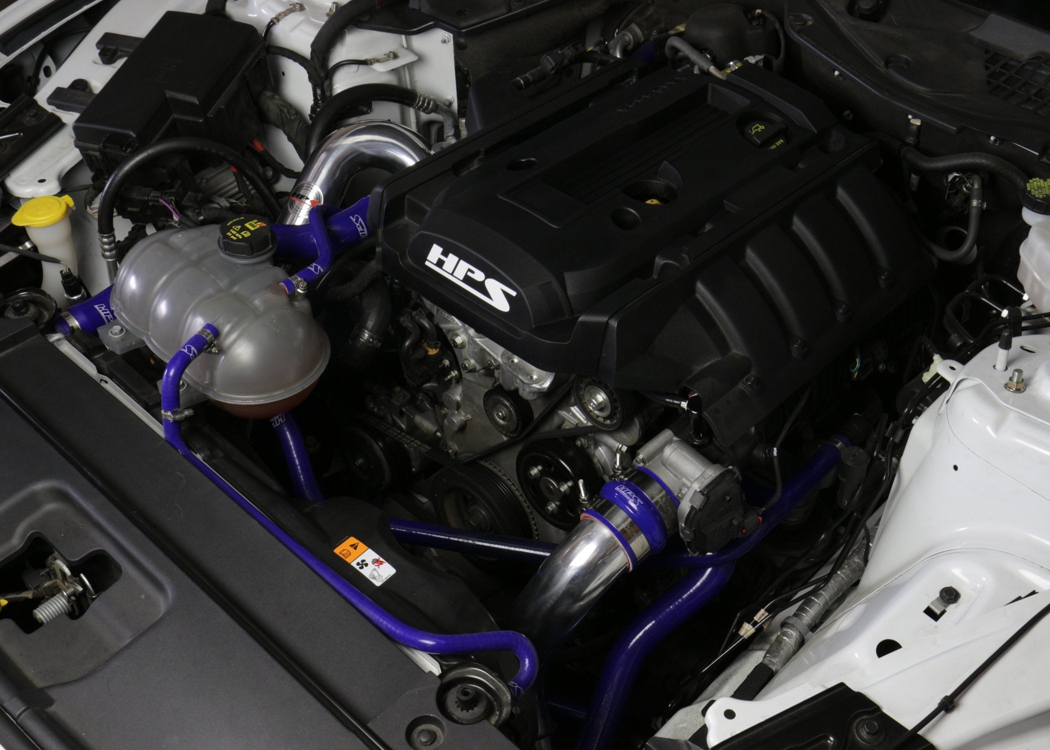 HPS Performance HPS Intercooler Hot Charge Pipe and Cold Side with Blue Hoses 15-17 Ford Mustang Ecoboost 2.3L Turbo, Polish