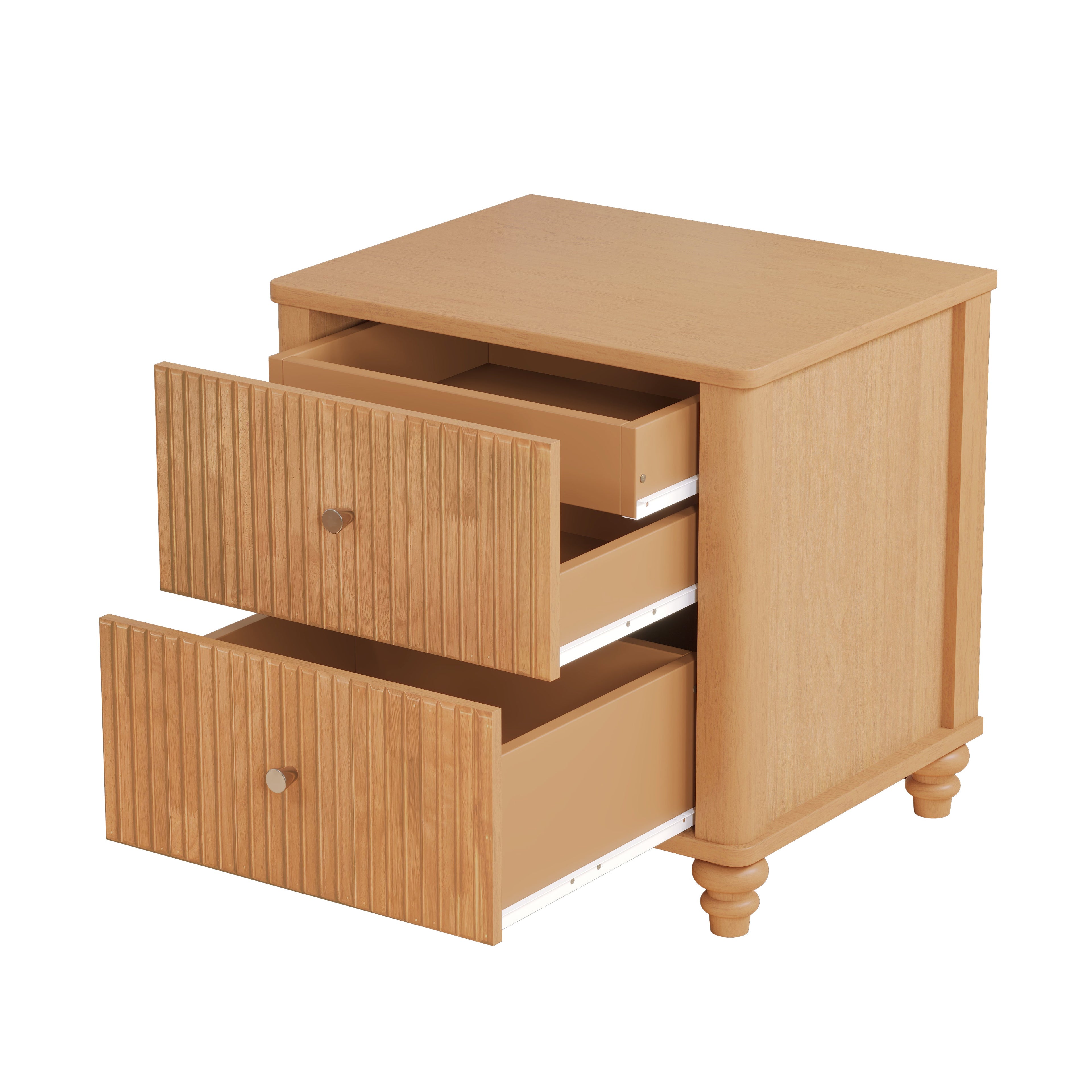 Fluted Nightstand with 3 Drawers