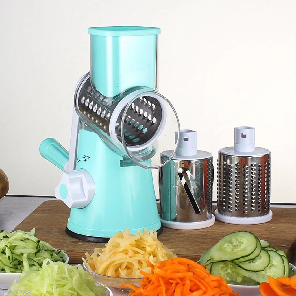 Manual Rotary Mandoline Slicer with 3 Drum Blades