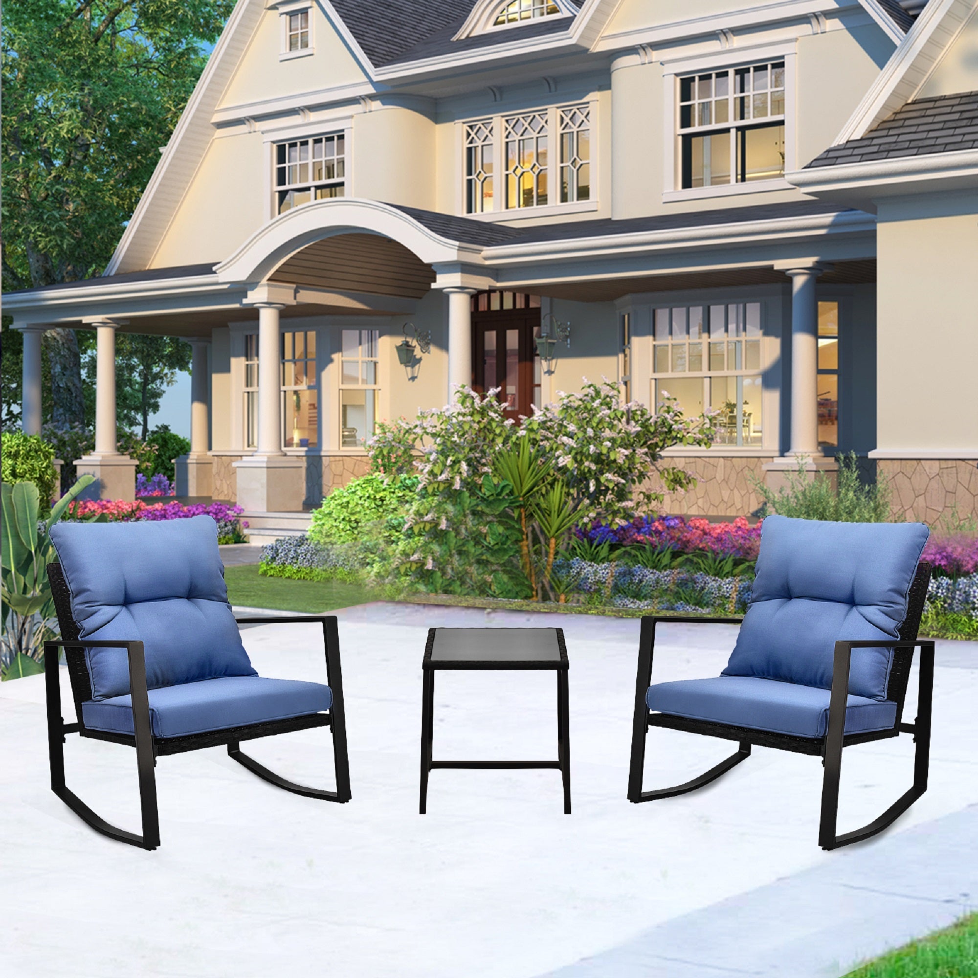 3 Pieces Patio Bistro Set Outdoor Rocking Chair
