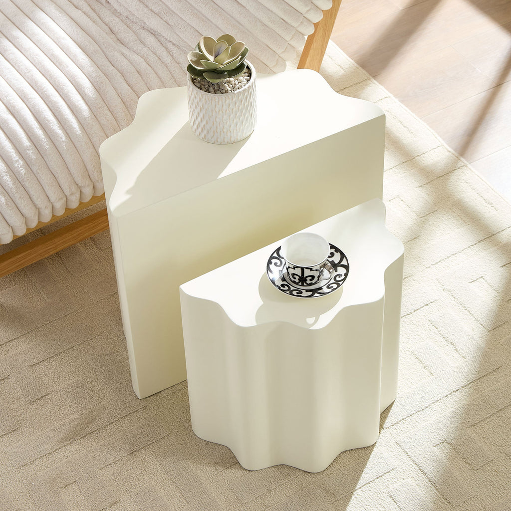 2PCS Set Side Table with Wavy Edges Design
