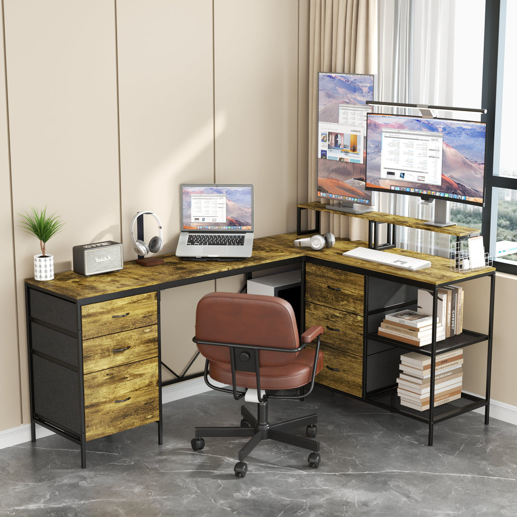 114" L-Shaped Desk with Power Hub, Industrial Design