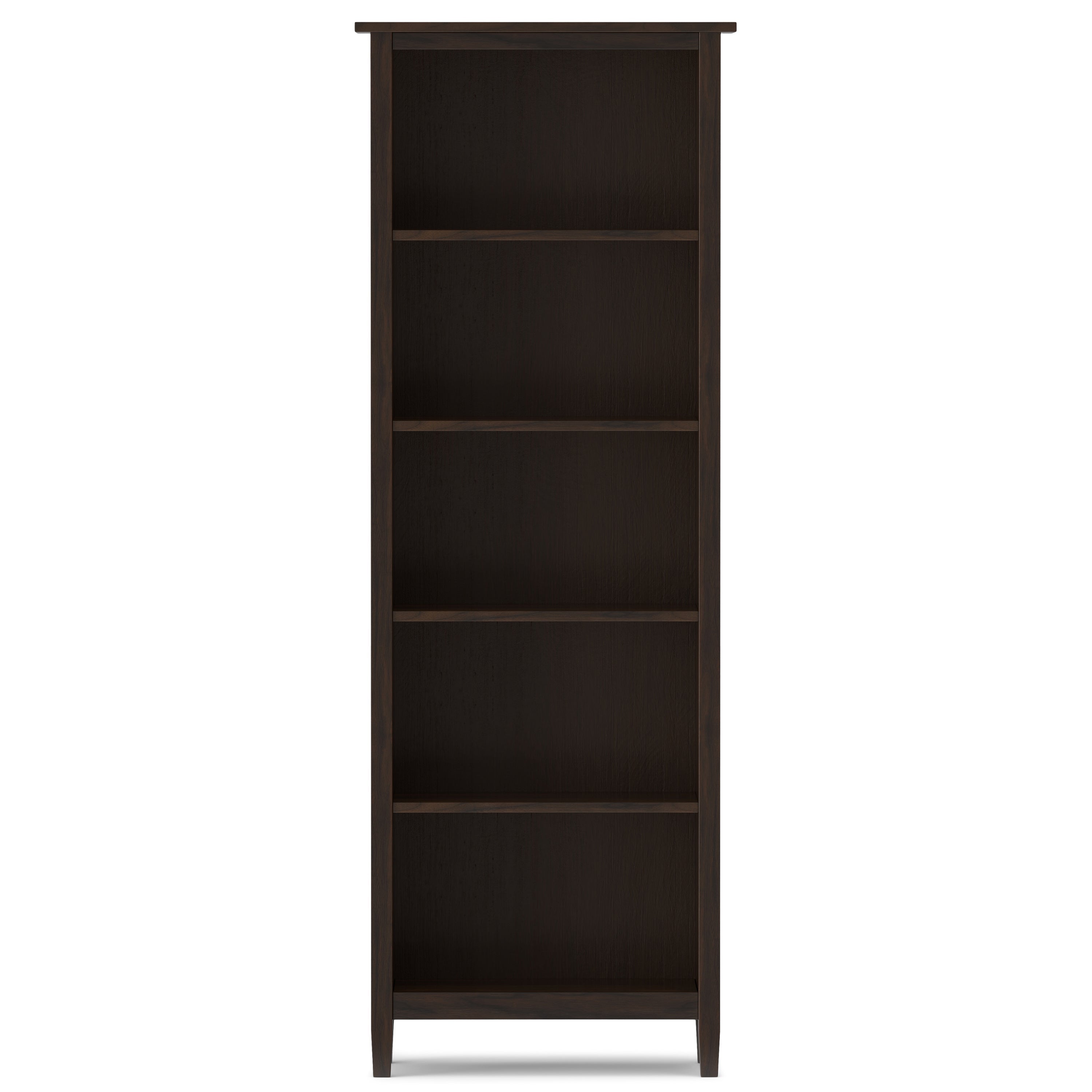 Warm Shaker 72 Inch Tall Solid Wood 5 Shelf Bookcase in Brunette